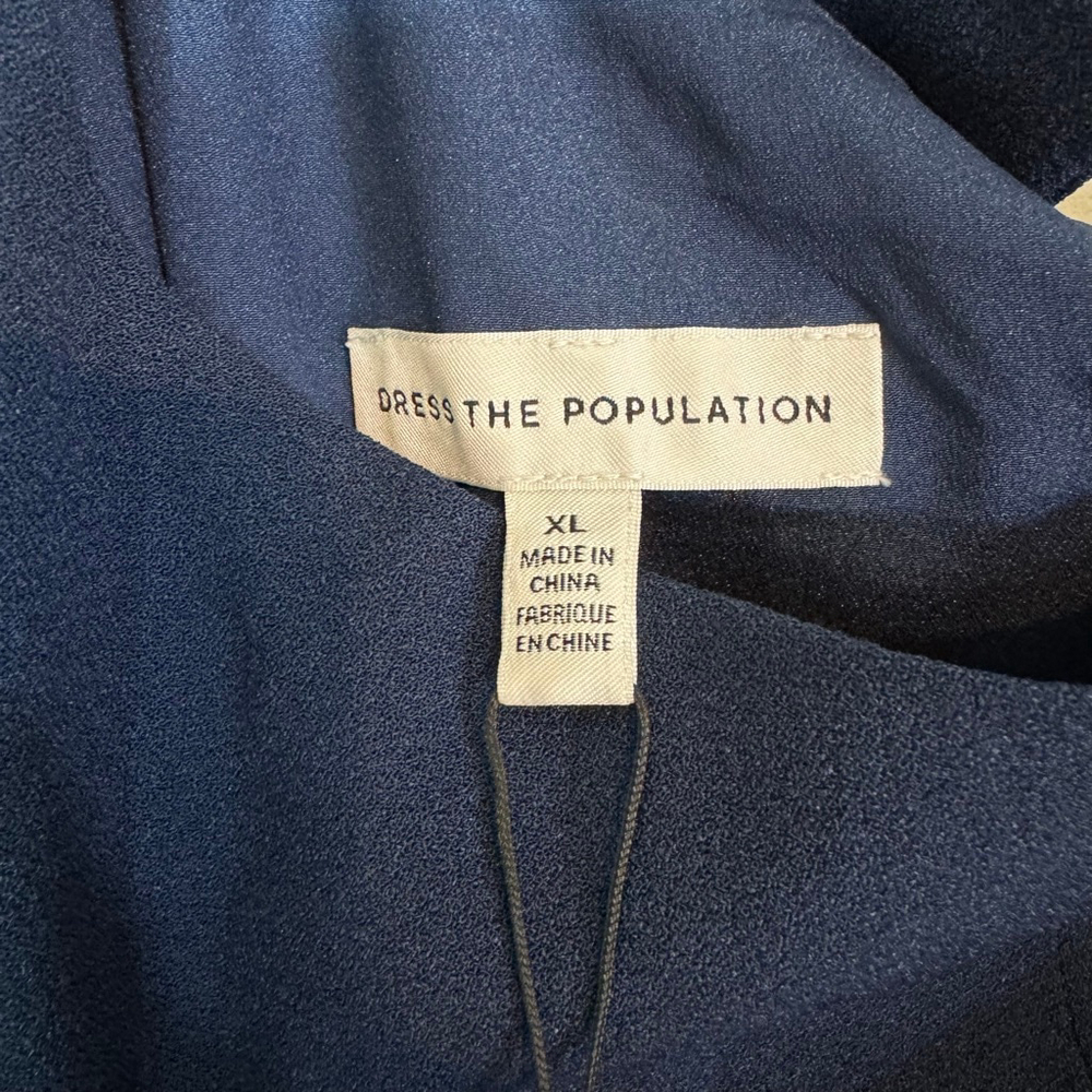 DRESS THE POPULATION Tiffany One Shoulder Bow Jumpsuit Navy Blue XL NWT $248 - Picture 7 of 9